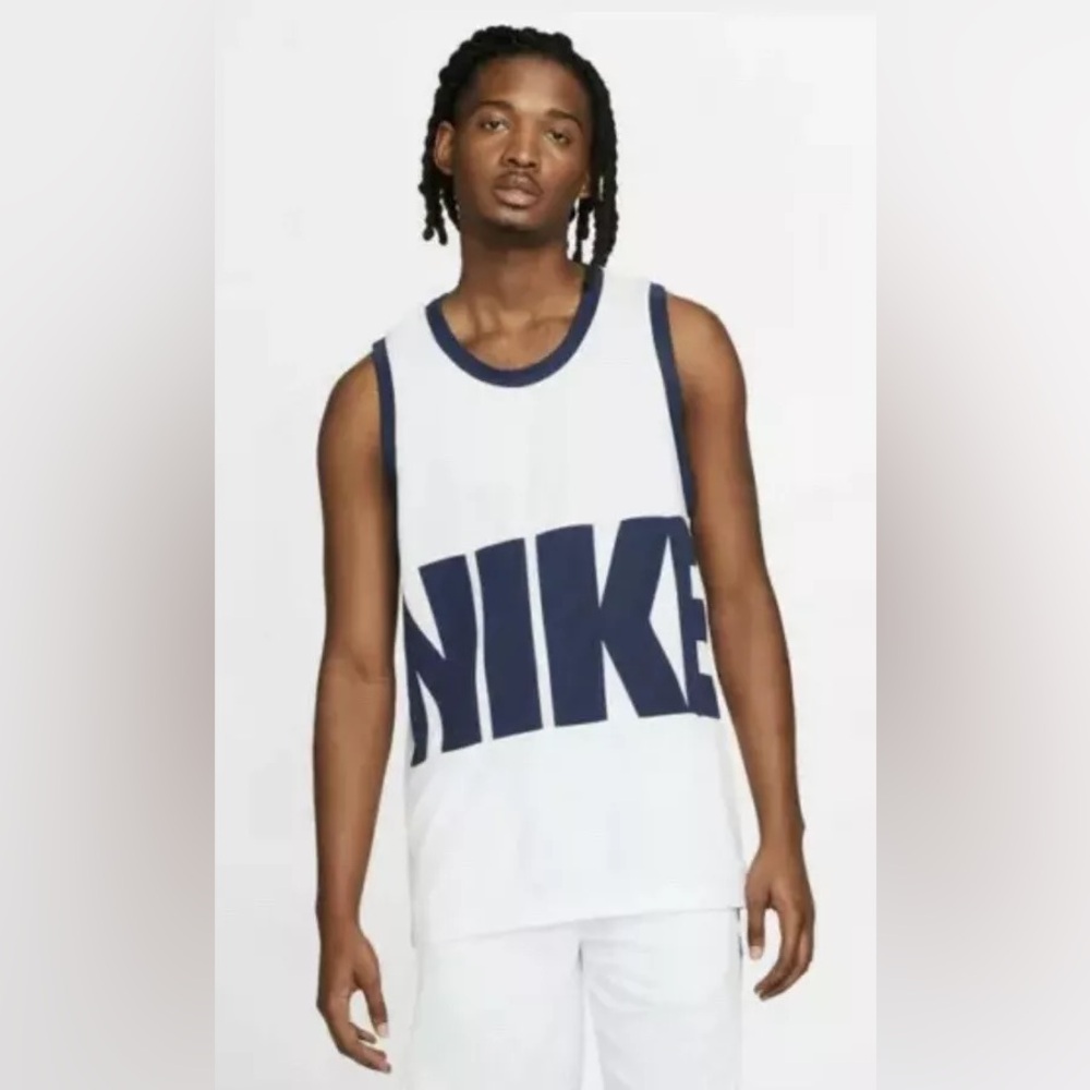 Nike Dri-FIT Size Medium Basketball Jersey  Navy White Tank - Like New